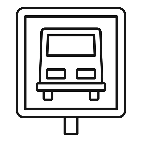 Icona del cartello stradale della fermata dell'autobus, stile contorno — Vettoriale Stock