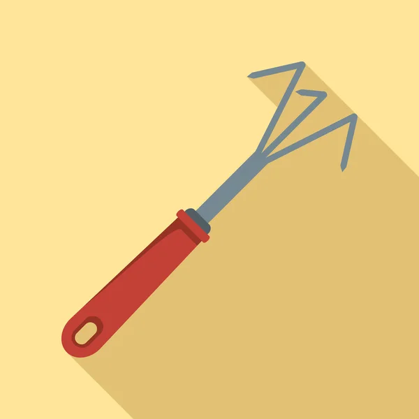 Metal hand rake icon, flat style — Stock Vector