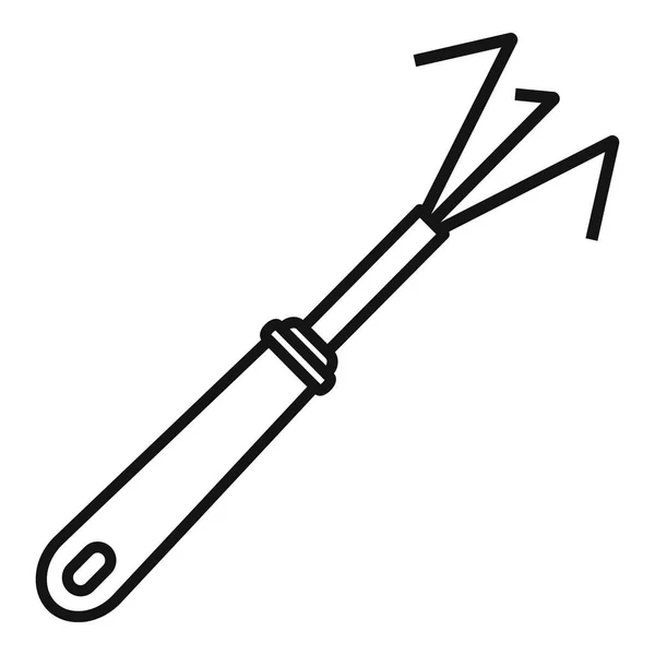 Metal hand rake icon, outline style — Stock Vector