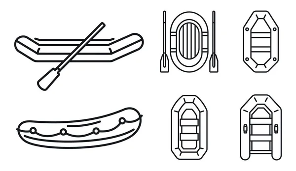 Ensemble d'icône de bateau gonflable en caoutchouc, style de contour — Image vectorielle