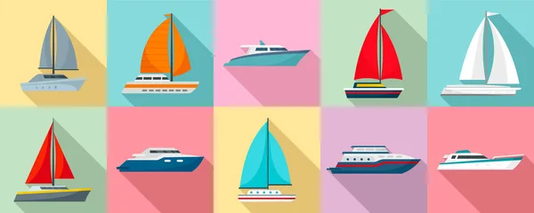 Ensemble icône de yacht, style plat — Image vectorielle