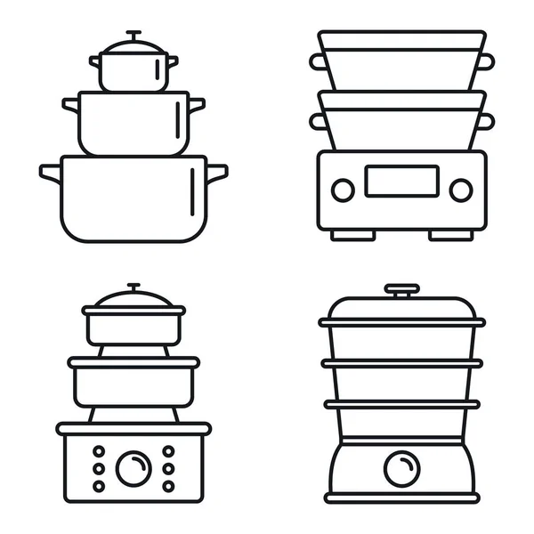 Pişirme vapur simge seti, anahat stili — Stok Vektör