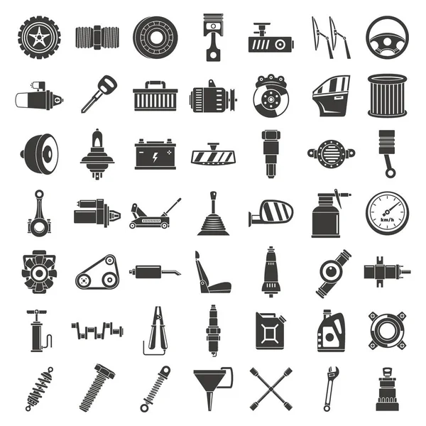 Conjunto de iconos de piezas de automóvil, estilo simple — Vector de stock