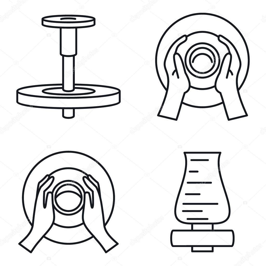 Potters wheel icon set, outline style