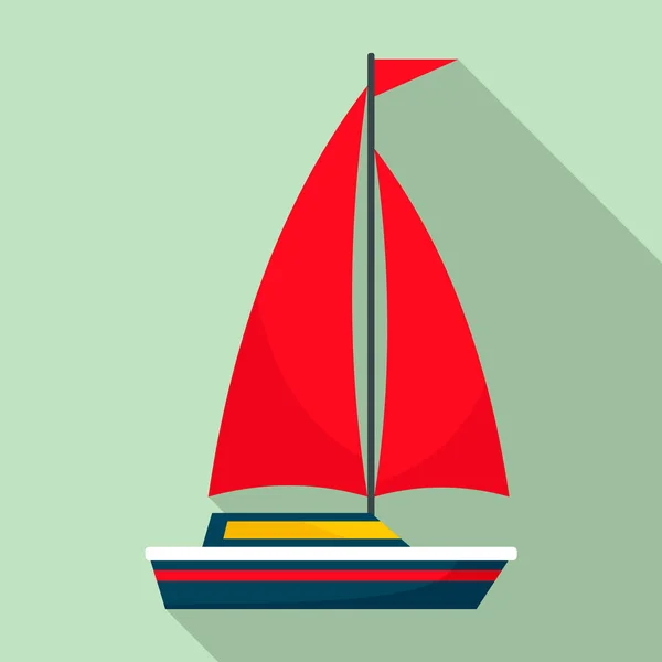 Czerwony żagiel łodzi ikona, płaski — Wektor stockowy