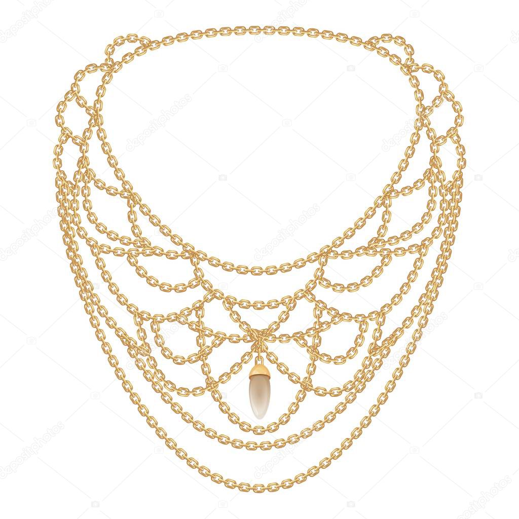 Fashion golden necklace icon, cartoon style