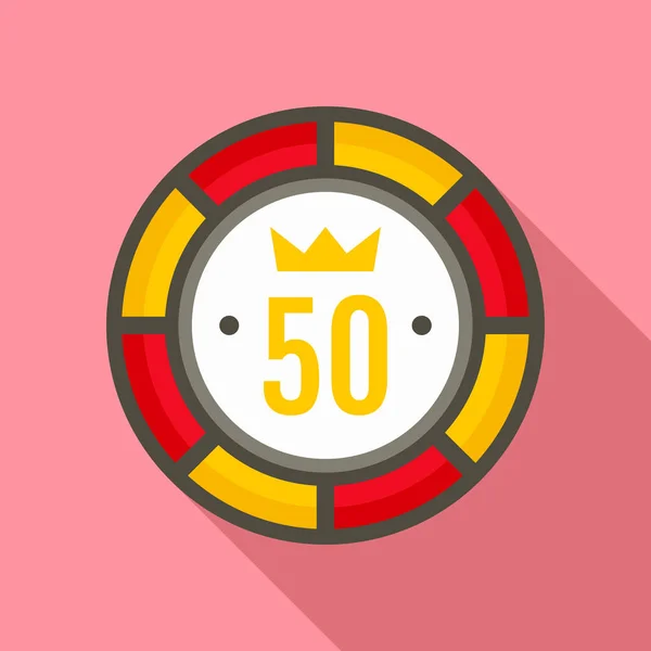 Casino chip 50 icon, flat style — Stock Vector