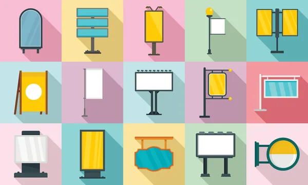 Outdoor advertising icons set, flat style