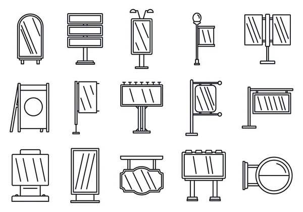 Outdoor advertising building icons set, outline style