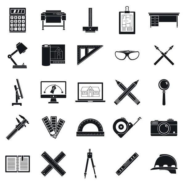 Architect Werkzeug Icons Set, einfacher Stil — Stockvektor