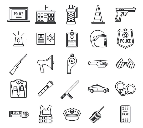 Conjunto de iconos de elementos de equipo policial, estilo de esquema — Vector de stock