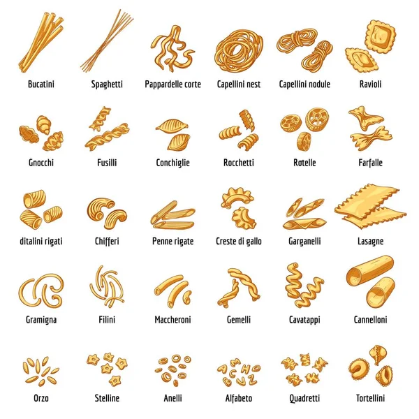 Set ikon Macaroni, gaya kartun - Stok Vektor