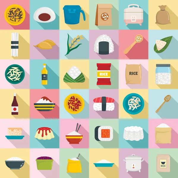 Rice icons set, flat style — Stock Vector