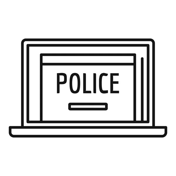 Policía icono del ordenador portátil, estilo de esquema — Vector de stock