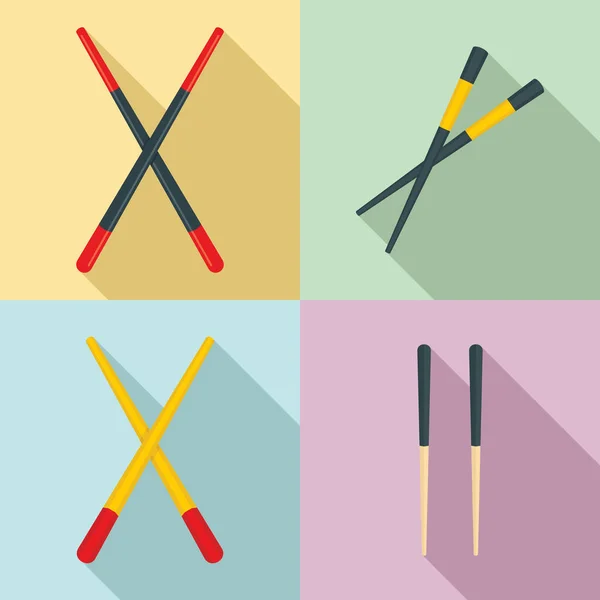 Chopsticks conjunto de ícones, estilo plano — Vetor de Stock