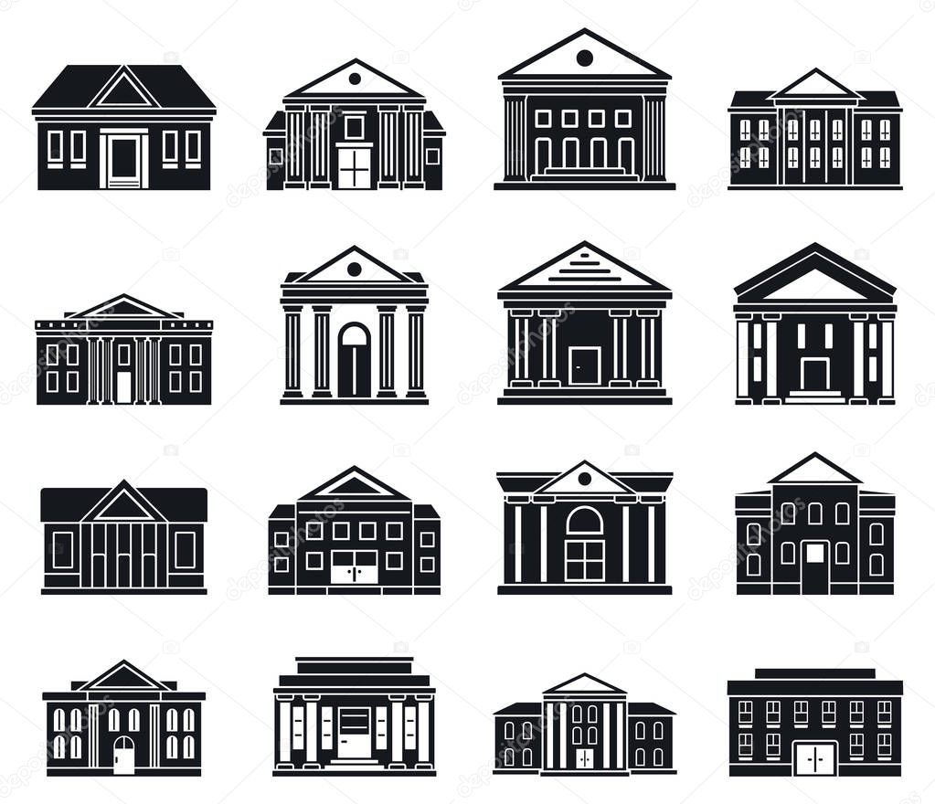 Courthouse building icons set, simple style
