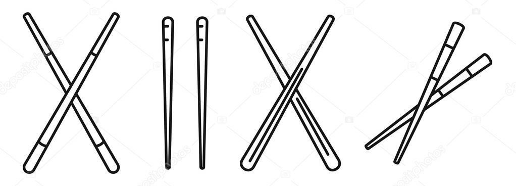 Bamboo chopsticks icons set, outline style