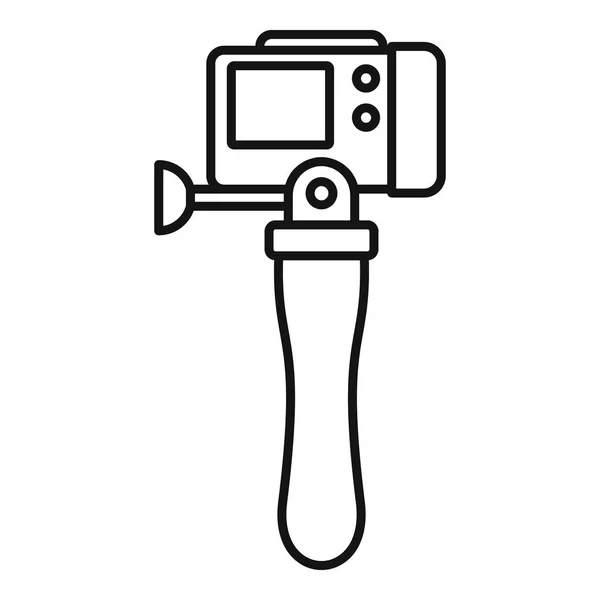 Icono de cámara de mano stick, estilo de contorno — Vector de stock