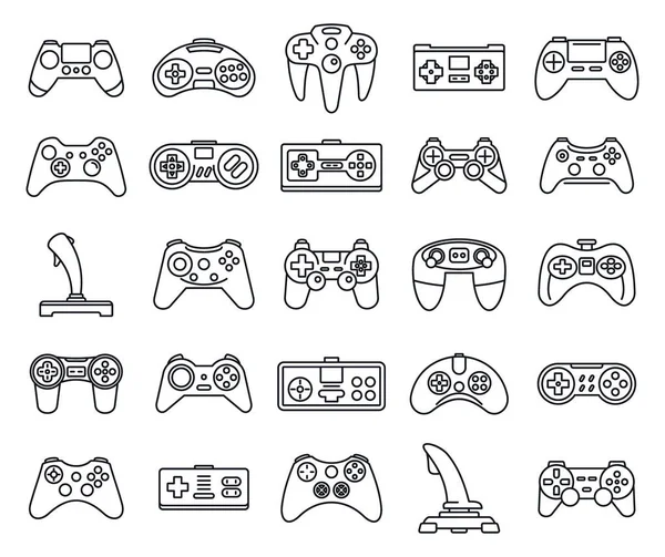 Gaming joystick icons set, outline style — Stock Vector