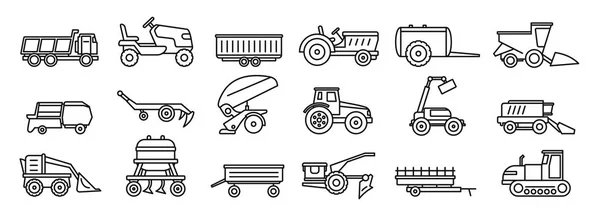 Machines agricoles matériel icônes ensemble, style contour — Image vectorielle