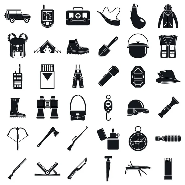 Camping hunting equipment icons set, simple style — Stock Vector