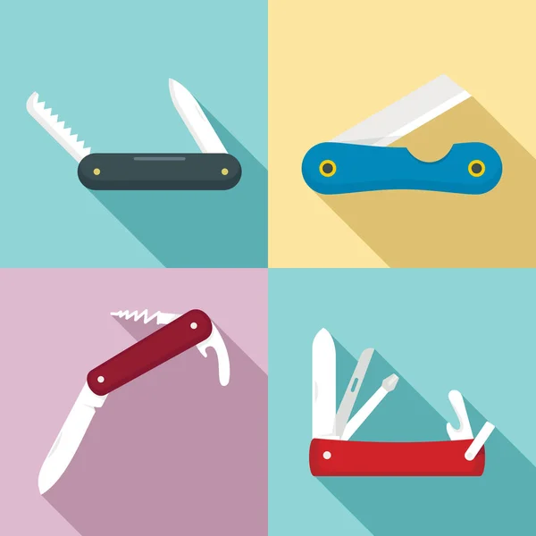 ポケット ナイフのアイコン セット、フラット スタイル — ストックベクタ