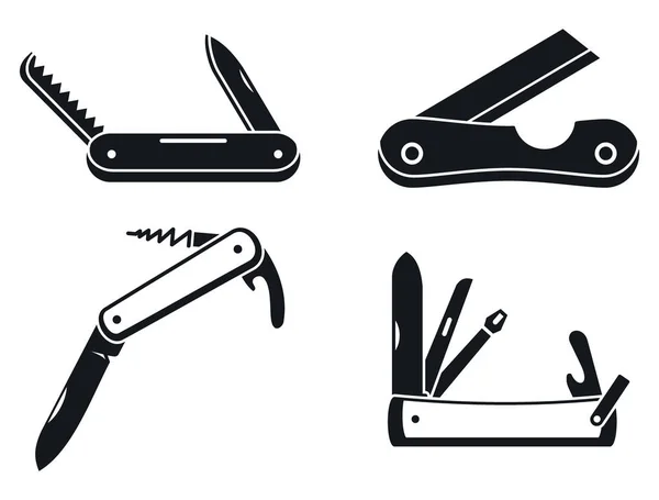 Penknife cutter icons set, simple style — Stock Vector
