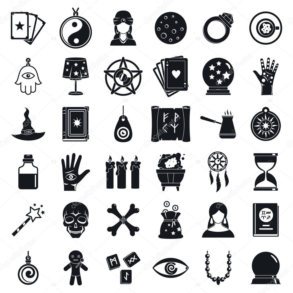 Fortune teller icons set, simple style