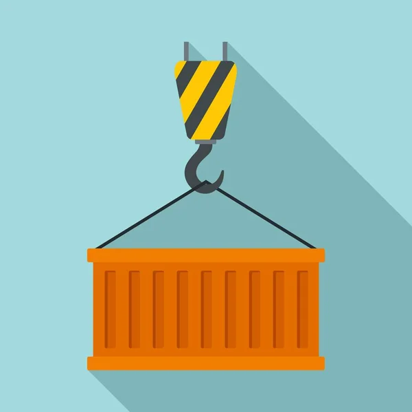 Container auf Kranhaken-Symbol, flach — Stockvektor
