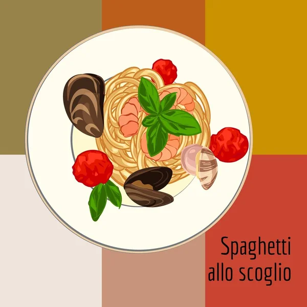 Spaghetti scoglio concetto di sfondo, stile cartone animato — Vettoriale Stock
