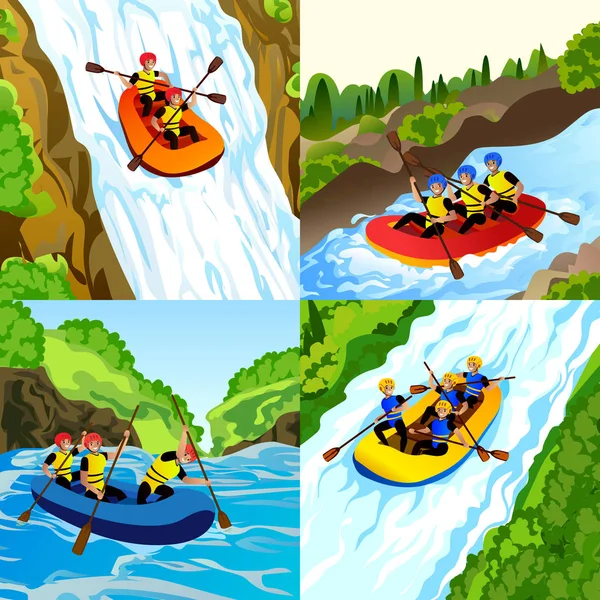 Ensemble de bannière de rafting, style dessin animé — Image vectorielle