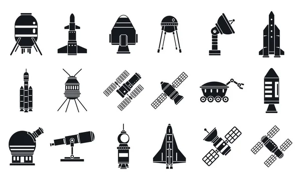 Spaceship technologie de recherche icônes ensemble, style simple — Image vectorielle