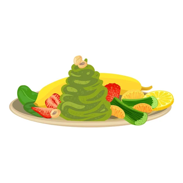 Spinat mit Obst und Gemüse Ikone, Cartoon-Stil — Stockvektor