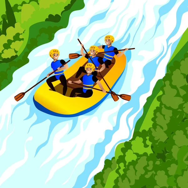 Rio rafting conceito fundo, estilo dos desenhos animados — Vetor de Stock