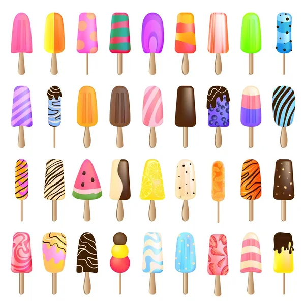 Popsicle ikoner set, tecknad stil — Stock vektor
