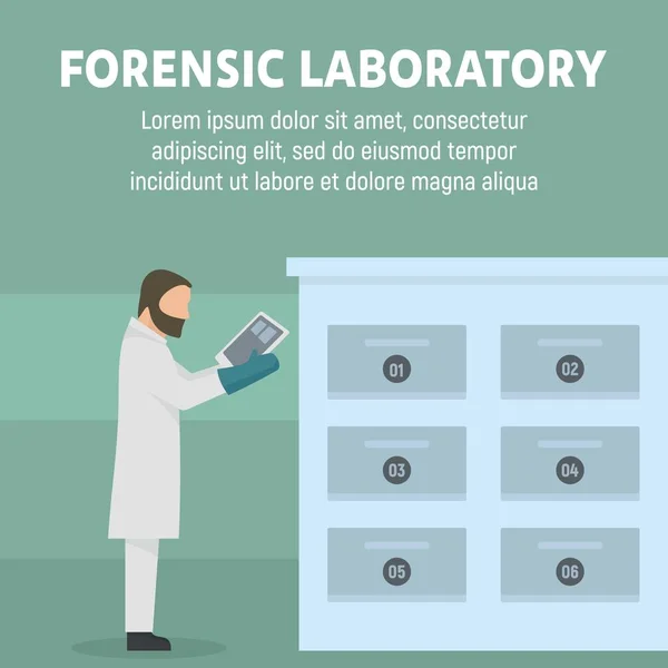 Laboratório forense stand fundo conceito, estilo plano — Vetor de Stock