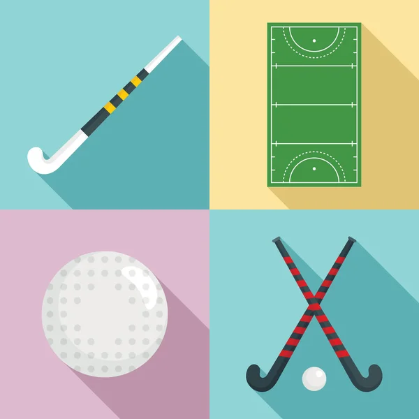 Conjunto de iconos de hockey sobre hierba, estilo plano — Archivo Imágenes Vectoriales