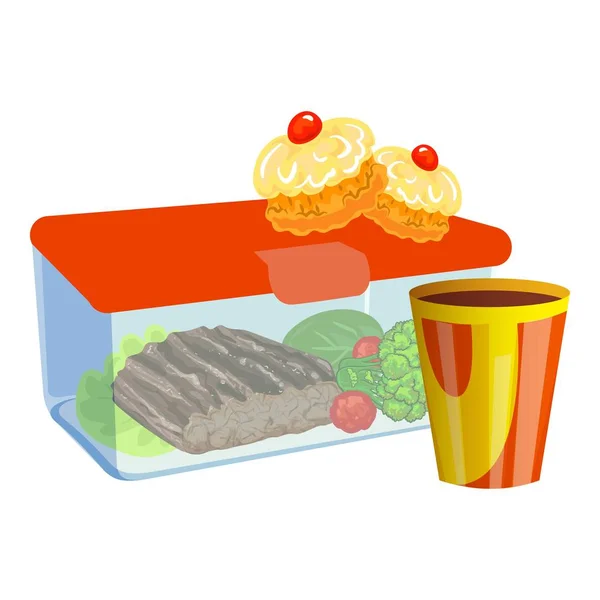 Steak Lunchbox ikon, rajzfilm stílusú — Stock Vector