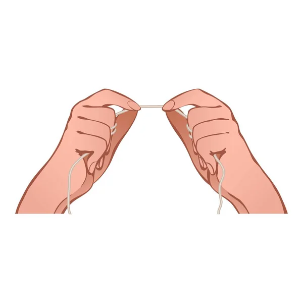 Dental floss in hand icon, cartoon style — Stock Vector