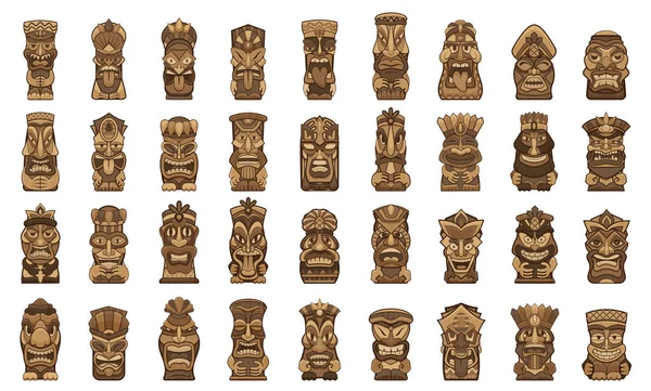 Tiki Idole Ikonen Set, Cartoon-Stil — Stockvektor
