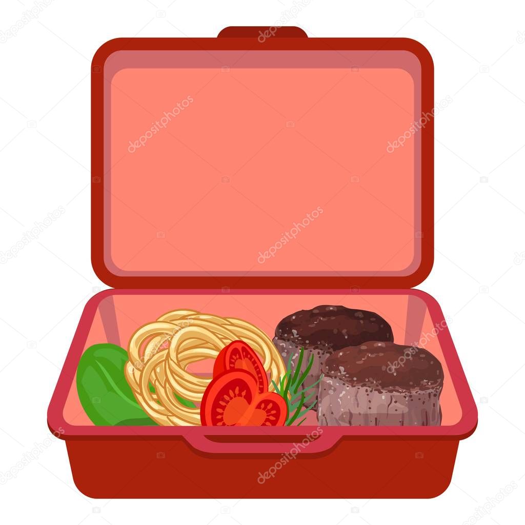 Red lunchbox icon, cartoon style