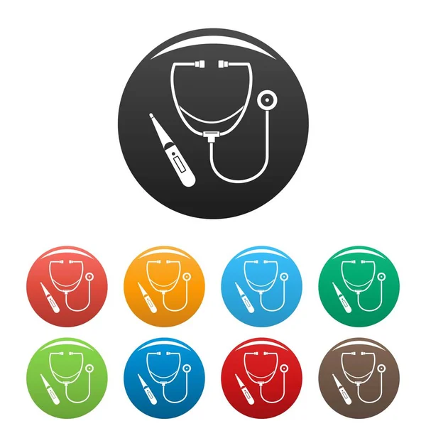 Stetoscopio, icone del termometro impostare il colore — Vettoriale Stock