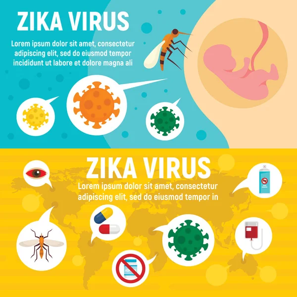 Set di banner virus Zika, stile piatto — Vettoriale Stock