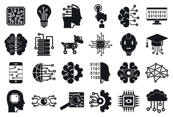 Conjunto de iconos de inteligencia artificial, estilo simple — Archivo Imágenes Vectoriales
