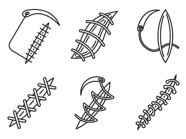 Conjunto de iconos de sutura médica, estilo de contorno — Vector de stock