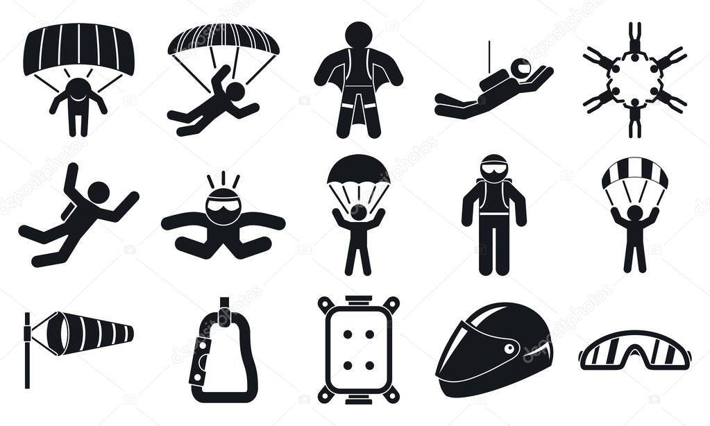 Skydivers icons set, simple style
