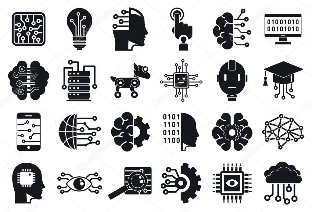 Artificial intelligence icons set, simple style