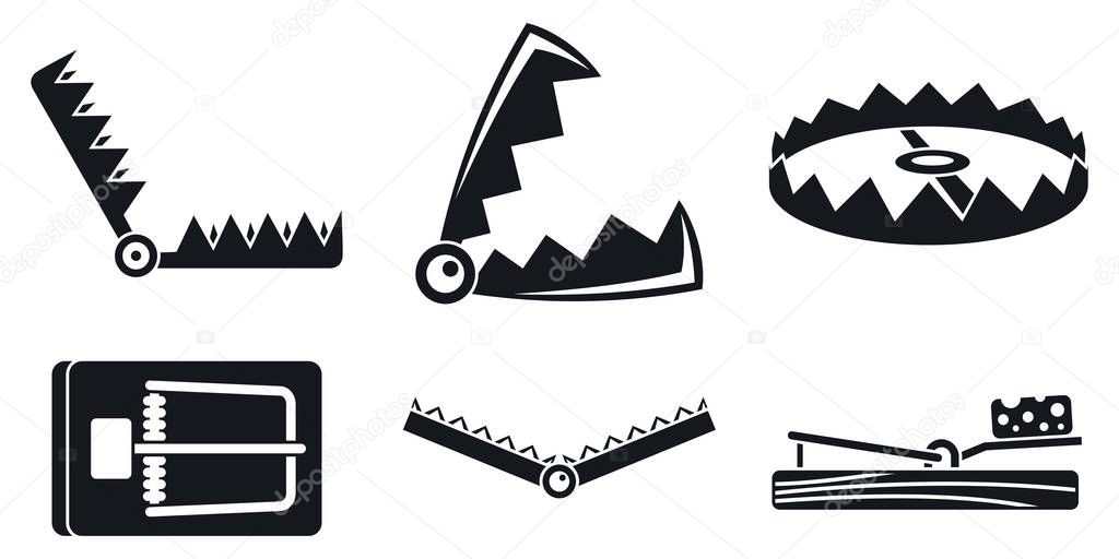 Trap catch icons set, simple style