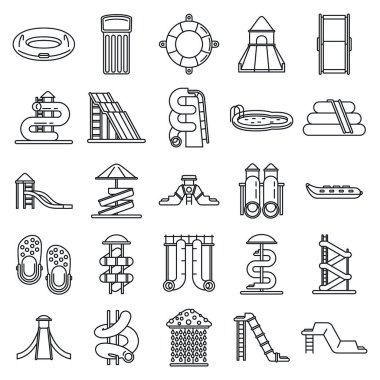 Waterpark icons set, outline style clipart
