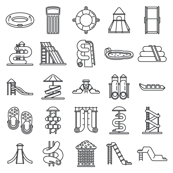 Conjunto de iconos de parque acuático, estilo de esquema — Vector de stock